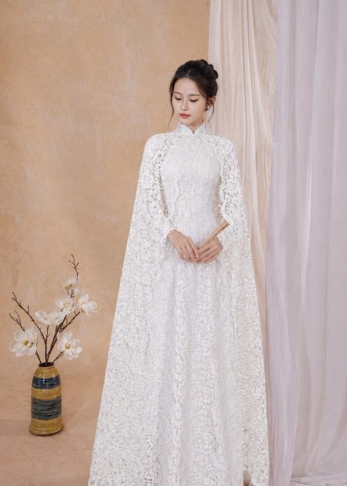 ÁO DÀI TRẮNG CHOÀNG CAO CẤP - THANH KHIẾT REN HOA