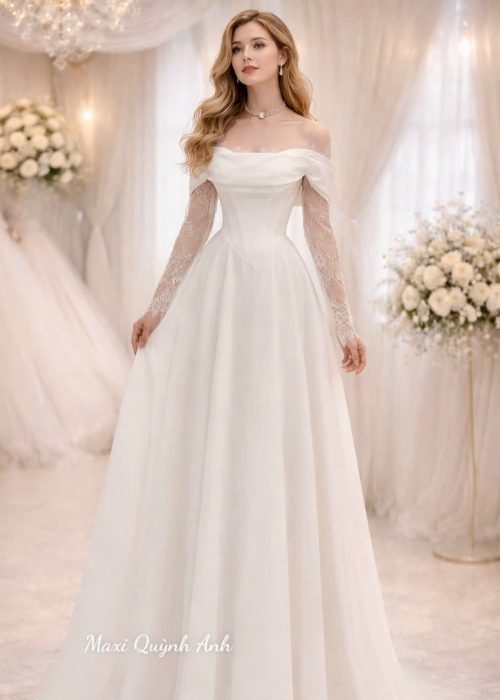 Váy Cưới Phi Phối Ren Tay Dài