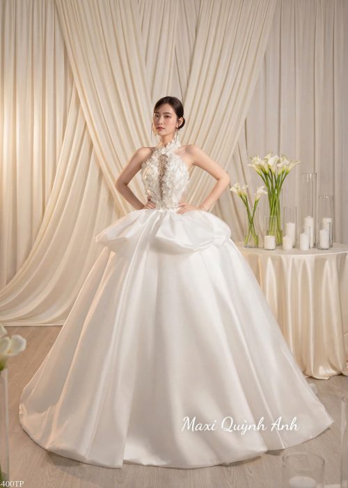 Váy Cưới Cổ Yếm Phi Hoa