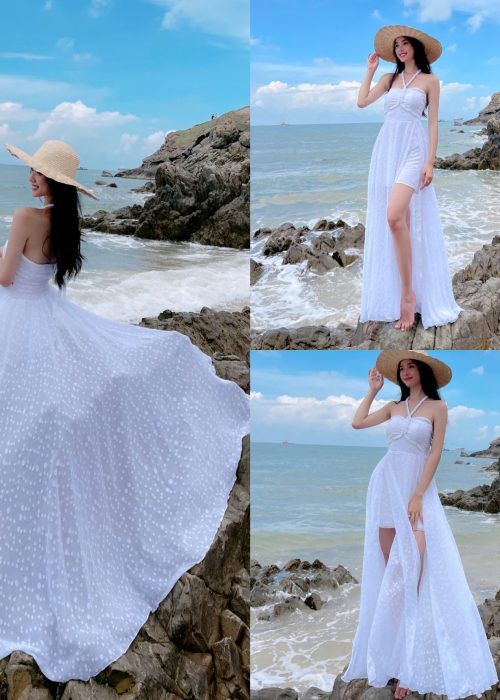 Váy Maxi Trắng Du Lịch