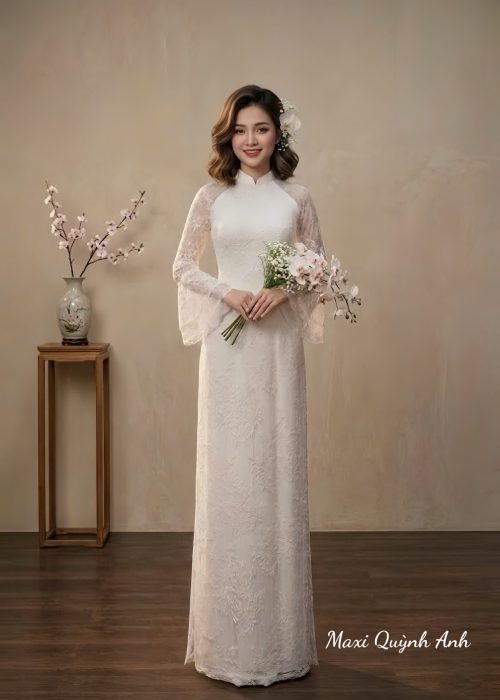 ÁO DÀI CƯỚI REN TRẮNG CAO CẤP