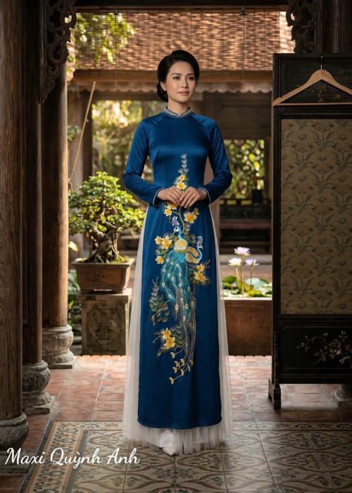 Áo dài công phượng xanh