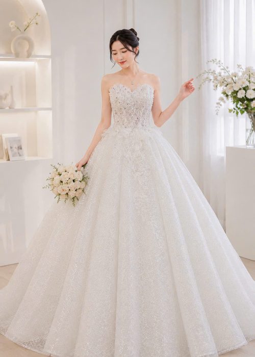 Váy cưới cúp ngực phối ren cao cấp