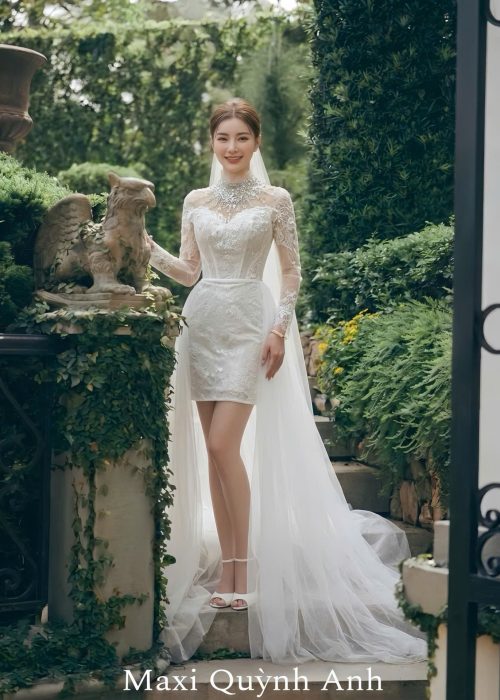Set váy cưới body kèm choàng cao cấp