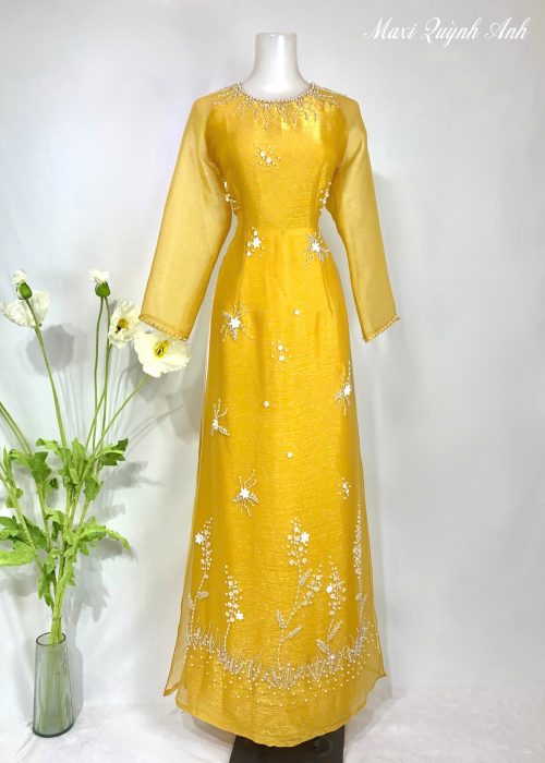 Áo dài sui vàng tơ xước