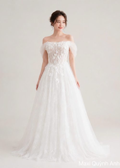 Váy Cưới Trễ Vai Ngọc Trai